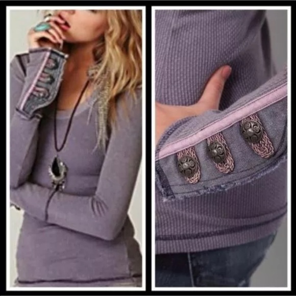 NWOT Rare Free People Thermal Waffle Knit Henley Motto Cuff - Picture 3 of 9